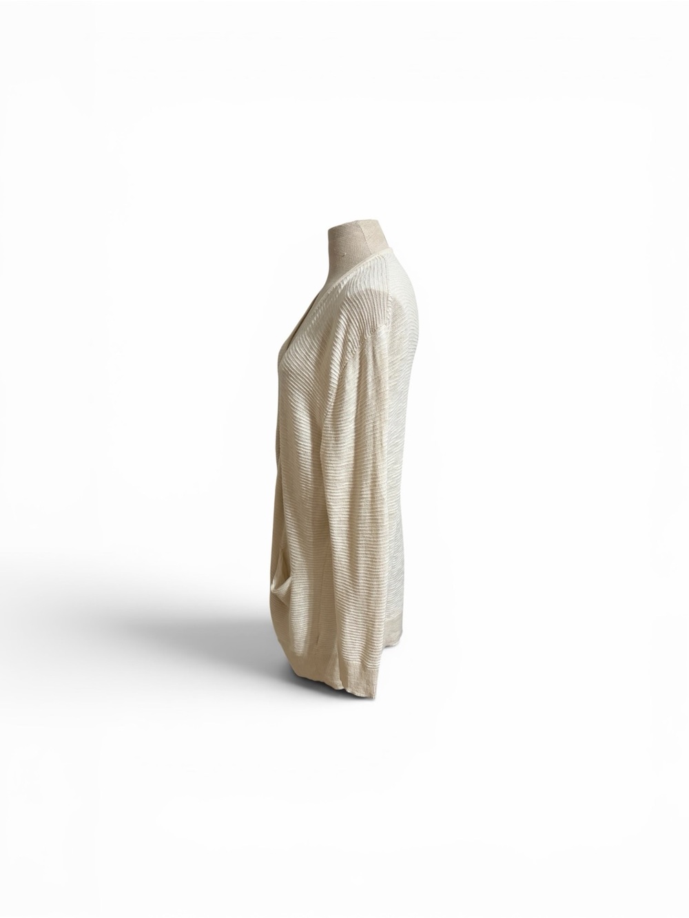 Madewell Summer Ryder Cardigan Sweater Stripe Pearl Ivory Open-Front Pocket SZ M - Picture 7 of 13